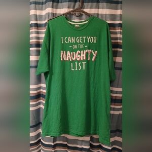 Green Graphic Tee with 'Naughty List' Text